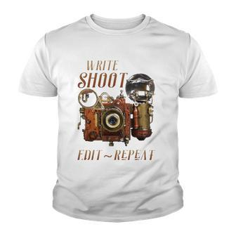 Write Shoot Edit Repeat Steampunk Flash Filmmaker Youth T-shirt | Mazezy