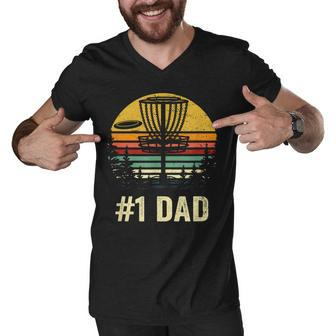 1 Dad Disc Golf Gift Number One Father Frisbee Golfing Disk Men V-Neck Tshirt - Seseable