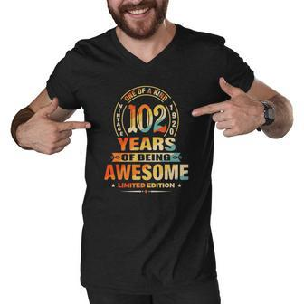 102Nd Birthday Gifts 102 Years Of Being Awesome Vintage 1920 Birthday Men V-Neck Tshirt | Mazezy
