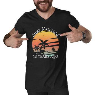 13Th Wedding Anniversary Cruise Just Married 13 Years Men V-Neck Tshirt | Mazezy