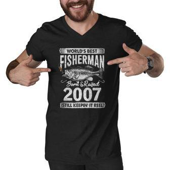 15 Years Old Fisherman Born In 2007 Fisherman 15Th Birthday Men V-Neck Tshirt | Mazezy