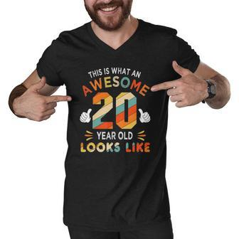 20Th Birthday Gifts For 20 Years Old Awesome Looks Like Men V-Neck Tshirt | Mazezy