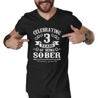 3 Years Sober Sobriety Gift Men V-Neck Tshirt | Mazezy