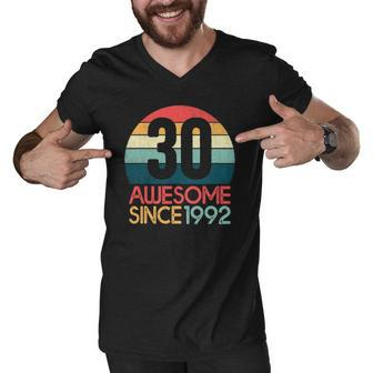 30Th Birthday Vintage Retro 30 Years Old Awesome Since 1992 Gift Men V-Neck Tshirt | Mazezy