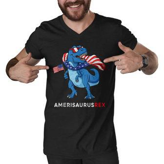 4Th Of July Amerisaurus T Rex Dinosaur Boys Kids Ns Men V-Neck Tshirt - Seseable