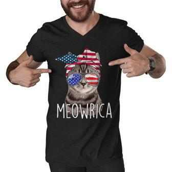 4Th Of July Day Of Independence Meowrica Meowrica Cat Owner Men V-Neck Tshirt - Seseable