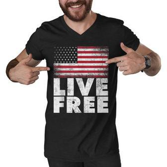 4Th Of July Gift For Men Women Live Free American Flag Gift Men V-Neck Tshirt - Seseable