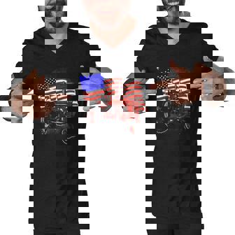 4Th Of July Gift Patriotic Farmer Us Flag Tractor Farmer Men V-Neck Tshirt | Mazezy