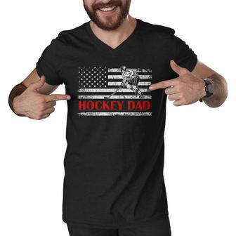 4Th Of July Us Flag Hockey Dad Gift For Fathers Day Men V-Neck Tshirt - Seseable