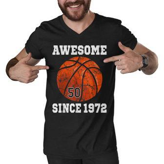 50Th Birthday Basketball Player 50 Years Old Vintage Retro Men V-Neck Tshirt - Seseable