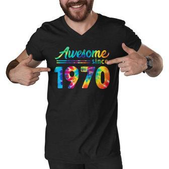 52Nd Birthday 52 Years Old Tie Dye Bday Awesome 1970 Men V-Neck Tshirt - Seseable