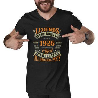 96Th Birthday Tee Vintage Legends Born In 1926 96 Years Old Men V-Neck Tshirt | Mazezy