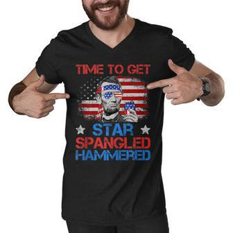 Abe Lincoln 4Th Of July Time To Get Star Spangled Hammered Men V-Neck Tshirt - Seseable