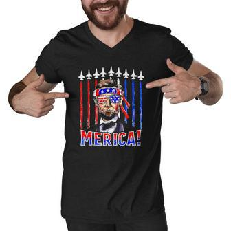 Abraham Lincoln 4Th Of July Merica Patriotic American Flag Men V-Neck Tshirt | Mazezy