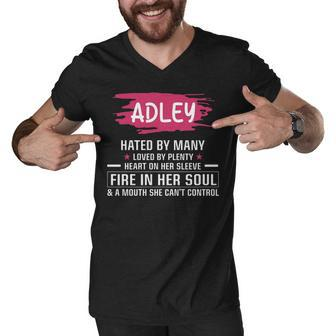 Adley Name Gift Adley Hated By Many Loved By Plenty Heart On Her Sleeve Men V-Neck Tshirt - Seseable