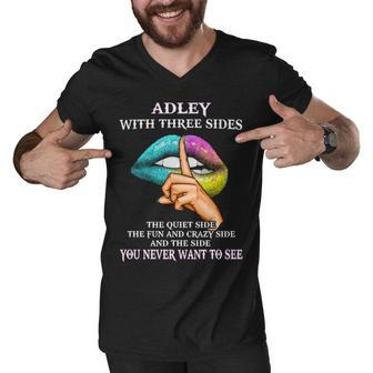 Adley Name Gift Adley With Three Sides Men V-Neck Tshirt - Seseable