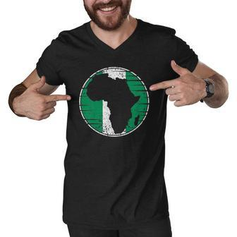 Africa Vintage Retro Map Nigeria Nigerian Flag Men V-Neck Tshirt | Mazezy
