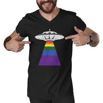Alien Abduction Gay Pride Lgbtq Gaylien Ufo Proud Ally Men V-Neck Tshirt | Mazezy