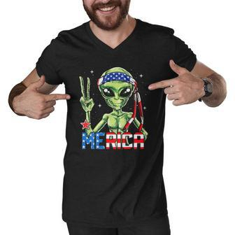Alien Merica 4Th Of Julymen American Flag Ufo Gifts Men V-Neck Tshirt | Mazezy