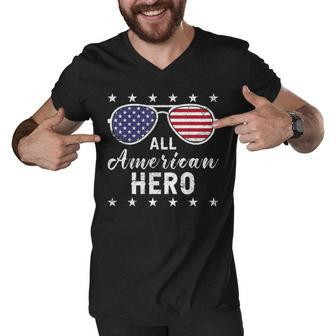 All American Hero Dad 4Th Of July Sunglasses Fathers Day Men V-Neck Tshirt - Seseable