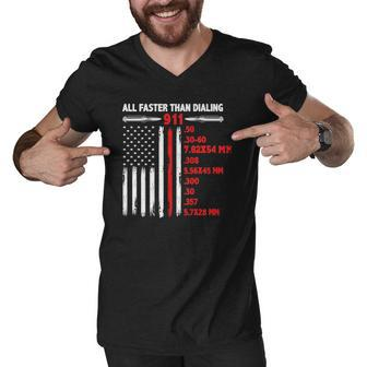 All Faster Than Dialing 911 American Flag Gun Lover Usa Flag Men V-Neck Tshirt | Mazezy