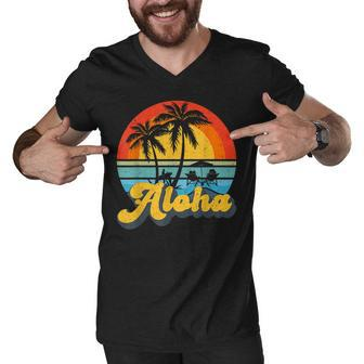 Aloha Hawaii Hawaiian Island Vintage Palm Tree Surfboard V2 Men V-Neck Tshirt - Seseable