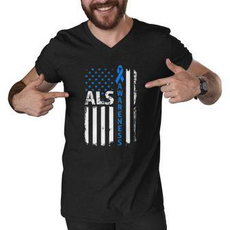 Als Awareness Blue Ribbon Us America Flag 2022 Gifts Men V-Neck Tshirt | Mazezy
