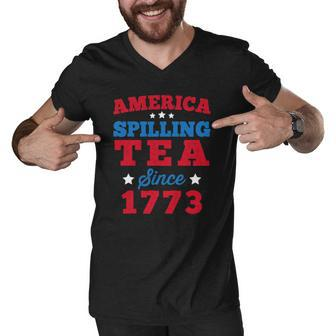 America Spilling Tea Since 1773 Boston Party Funny 4Th July Men V-Neck Tshirt | Mazezy