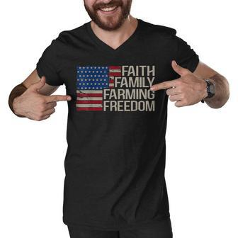 American Flag 4Th Of July Faith Family Farming Freedom Men V-Neck Tshirt - Seseable