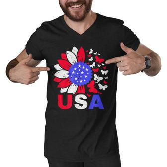 American Flag 4Th Of July Proud Usa Flower Girl Men V-Neck Tshirt - Seseable