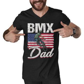 American Flag Bmx Dad Fathers Day Funny 4Th Of July Men V-Neck Tshirt - Seseable