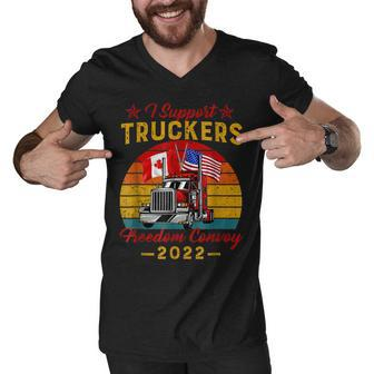 American Flag Canada Flag Freedom Convoy 2022 Trucker Driver V3 Men V-Neck Tshirt - Seseable