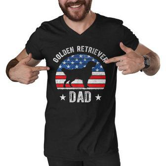 American Flag Golden Retriever Dad 4Th Of July Fathers Day Men V-Neck Tshirt - Seseable