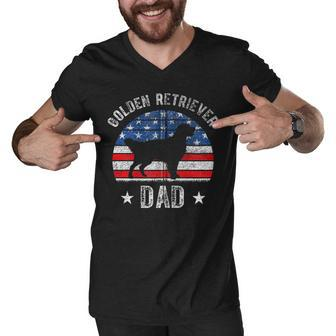 American Flag Golden Retriever Dad 4Th Of July Fathers Day Zip Men V-Neck Tshirt - Seseable