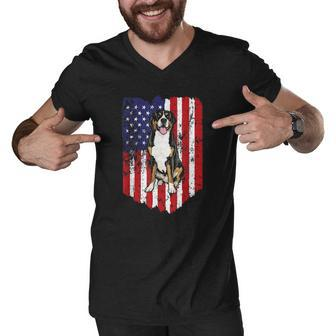 American Flag Greater Swiss Mountain Dog 4Th Of July Usa Men V-Neck Tshirt | Mazezy