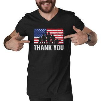 American Flag Soldiers Usa Thank You Veterans Proud Veteran Men V-Neck Tshirt | Mazezy