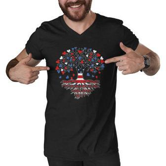 American Tree 4Th Of July Usa Flag Hearts Roots Patriotic Men V-Neck Tshirt | Mazezy