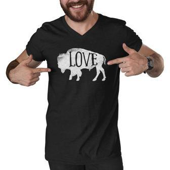 American Vintage Buffalo Silhouette Love Bison Tee Men V-Neck Tshirt | Mazezy