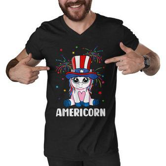 Americorn Unicorn 4Th Of July Girls Mericorn Merica Men V-Neck Tshirt - Seseable