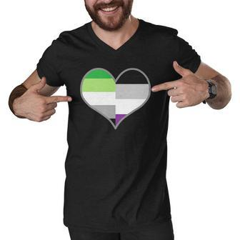 Asexual Aromantic Pride Flag Heart Nonsexual Equality Month Men V-Neck Tshirt | Mazezy