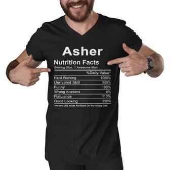 Asher Name Funny Gift Asher Nutrition Facts Men V-Neck Tshirt - Seseable