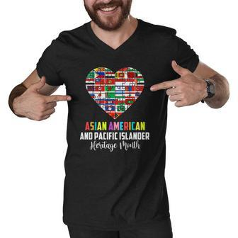 Asian American And Pacific Islander Heritage Month Heart Men V-Neck Tshirt | Mazezy CA