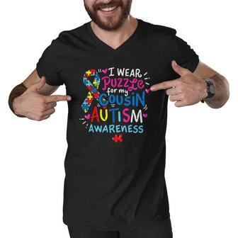 Autism Awareness I Wear Puzzle For My Cousin Men V-Neck Tshirt | Mazezy