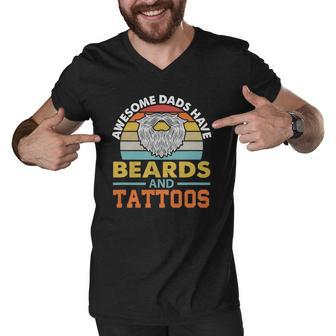Awesome Dads Have Beards And Tattoo Men V-Neck Tshirt | Mazezy