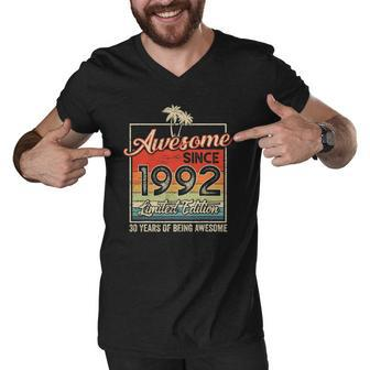 Awesome Since 1992 30Th Birthday Gifts 30 Years Old Vintage Men V-Neck Tshirt | Mazezy