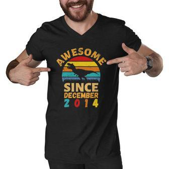 Awesome Since December 2014 Vintage 7Th Birthday Dinosaur Men V-Neck Tshirt | Mazezy