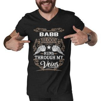 Babb Name Gift Babb Blood Runs Throuh My Veins Men V-Neck Tshirt - Seseable