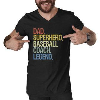 Baseball Coach Dad Superhero Legend Men V-Neck Tshirt | Mazezy
