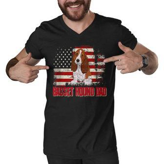 Basset Hound Dad American Flag 4Th Of July Dog Lovers Men V-Neck Tshirt - Seseable