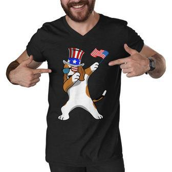 Beagle Dabbing Dog Dad 4Th Of July Men V-Neck Tshirt - Seseable